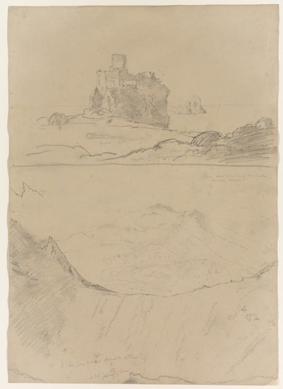 Schloss von Trezza bei Catania und Ätna, gesehen von Monte Rosso und einem der Krater von Monte Rosso, Sizilien, 1842 von Thomas Cole